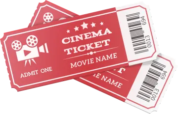 two red cinema tickets with a movie ticket