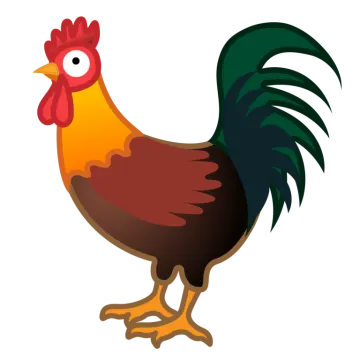 a rooster with an orange and black tail