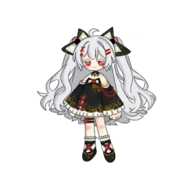 a drawing of a girl with white hair and black dress