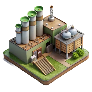 an illustration of a house with two tanks and stairs