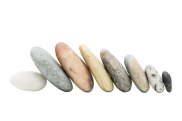 a row of pebbles on a white background