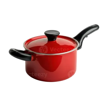 a red sauce pot with a black lid