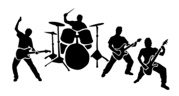 the silhouettes of rock band members