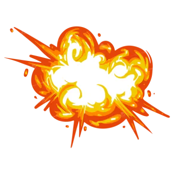 an orange explosion on a white background