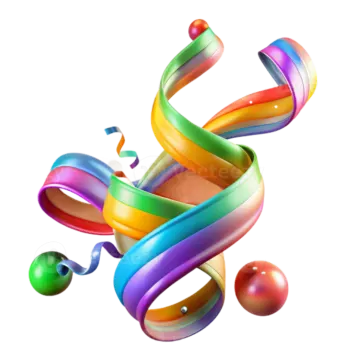 colorful swirls and spheres on white background