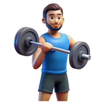 a man in blue shirt holding a barbell