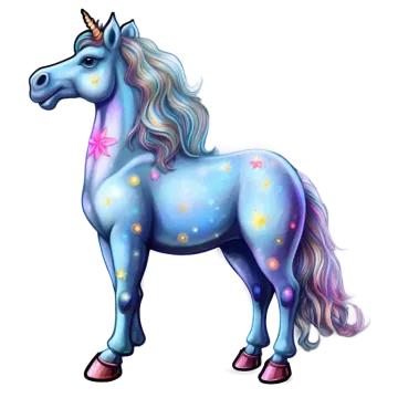 a blue unicorn with stars on its mane