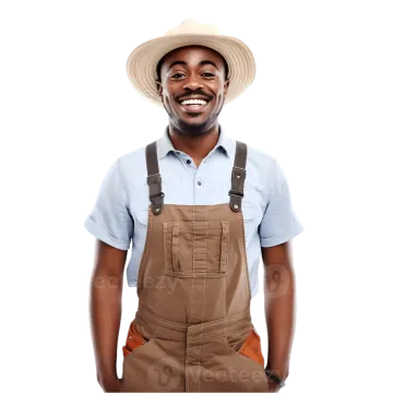 a smiling black man in overalls and a hat