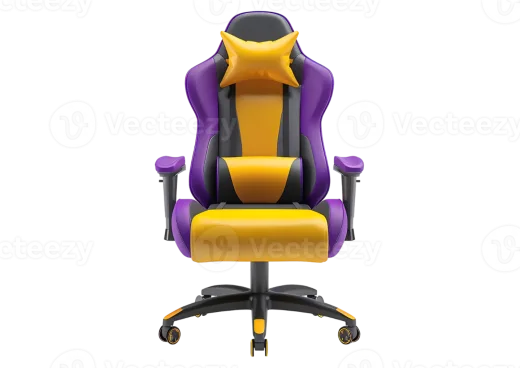 a purple and yellow gaming chair