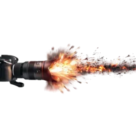 a camera with fire coming out of it
