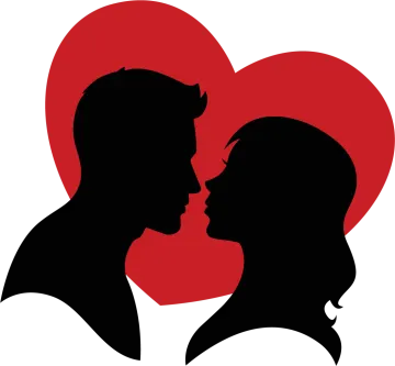a silhouette of a man and woman with a heart in the background