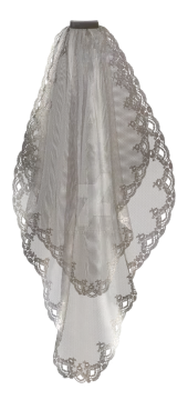 a white veil with silver embroidery on it