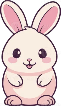a cute pink bunny sitting down and looking at the camera