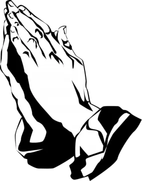 a black and white drawing of a praying hand