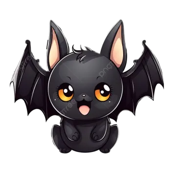 a cartoon bat with yellow eyes and black wings