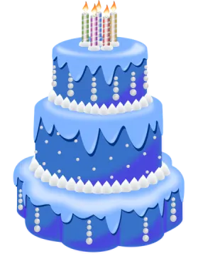 a blue cake with three candles on top