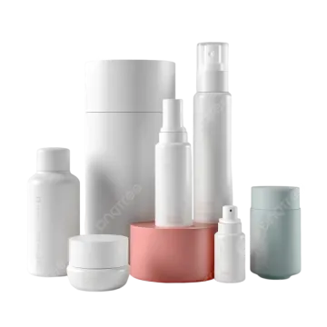 a group of different sizes and colors of cosmetic containers