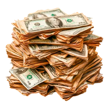 a pile of money on a white background