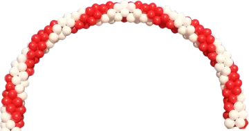 a red and white balloon arch
