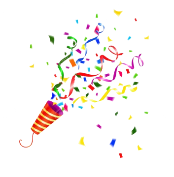 a party hat with streamers and confe