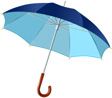 a blue umbrella with a wooden handle
