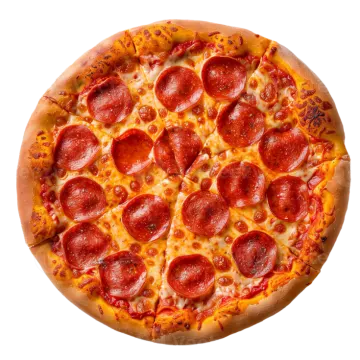 a pepperoni pizza on a white background