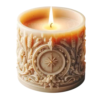 a candle with a clock on it
