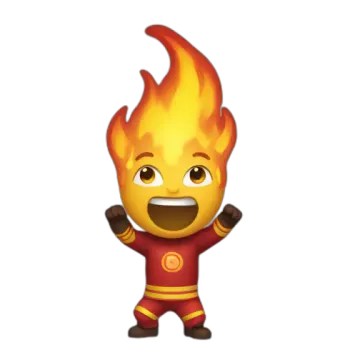 a cartoon character with fire on his face