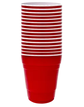 a red cup with white stripes on it