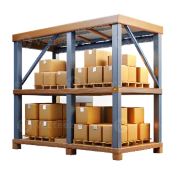 a large stack of cardboard boxes in a warehouse