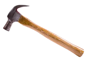a hammer with a wooden handle on it
