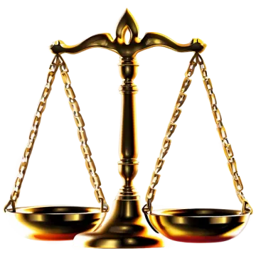 a golden balance scale on a white background