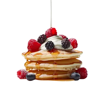 a stack of pancakes with berries and syrup