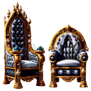 two chairs with gold trim and blue upholing