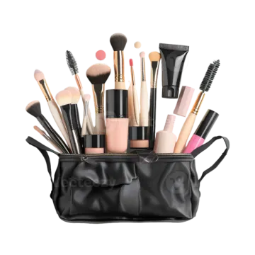 a black bag filled with makeup brushes and brushes