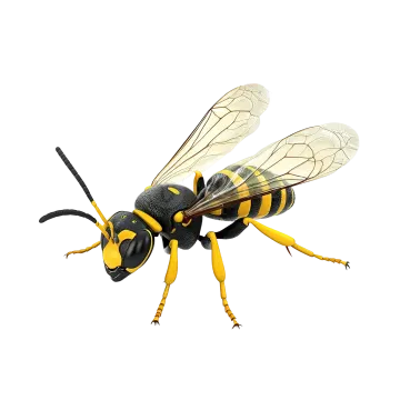 a black and yellow hornet on white background