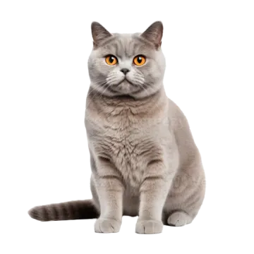 a grey cat sitting down and looking at the camera