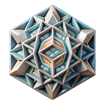 a blue and white cube with geometric shapes