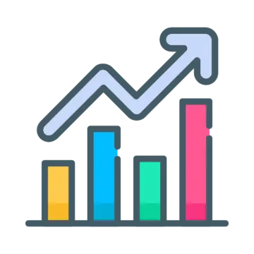 a bar chart with an arrow pointing upward