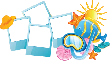 an image of a photo frame and seashells