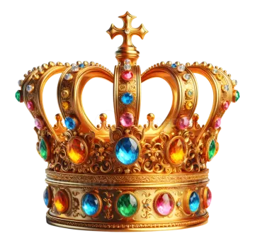 a golden crown with colorful gems