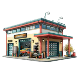 a car is parked in front of a garage