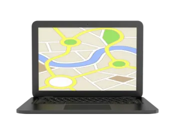 a laptop with a map on the screen