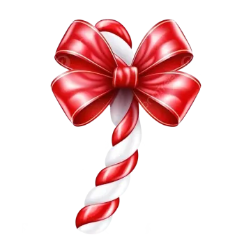 a red and white candy with a large bow