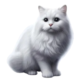 a white cat with black eyes sitting down