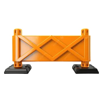An orange barrier with a black base on a white background