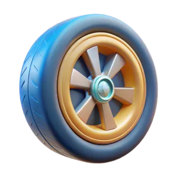 a blue and yellow wheel on a white background
