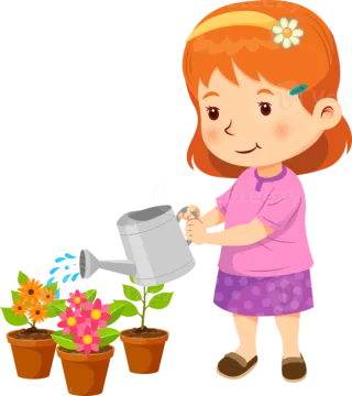 a little girl watering flowers