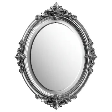 a silver oval mirror on a white background
