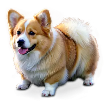 a brown and white dog standing on a white surface